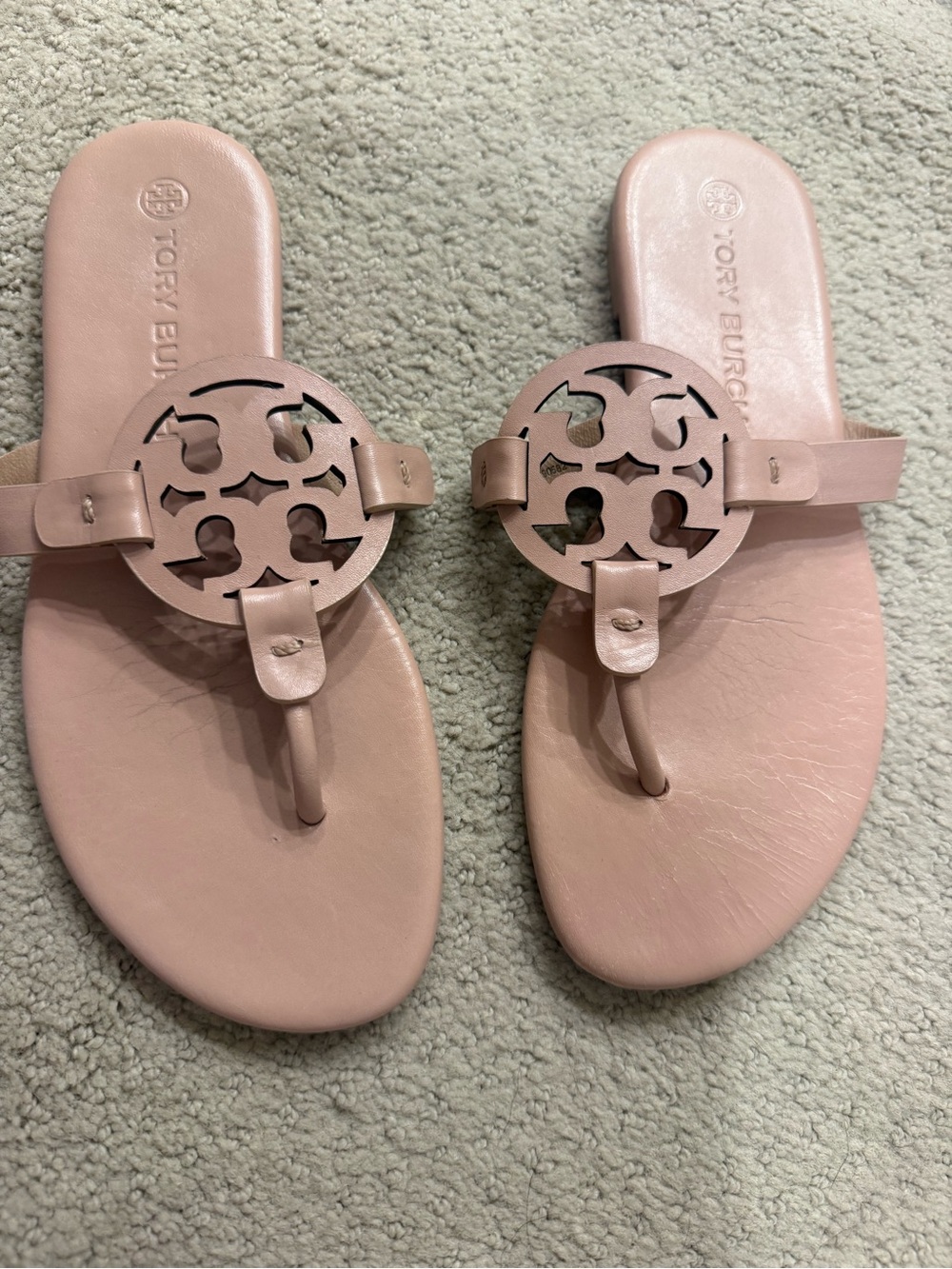 Tory Burch Blush Leather Logo Thong Sandals